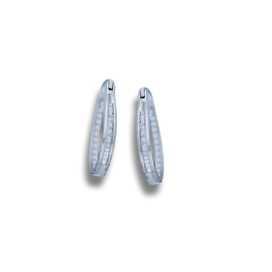 14K Diamond Hoop Earrings Baguette .75 ctw