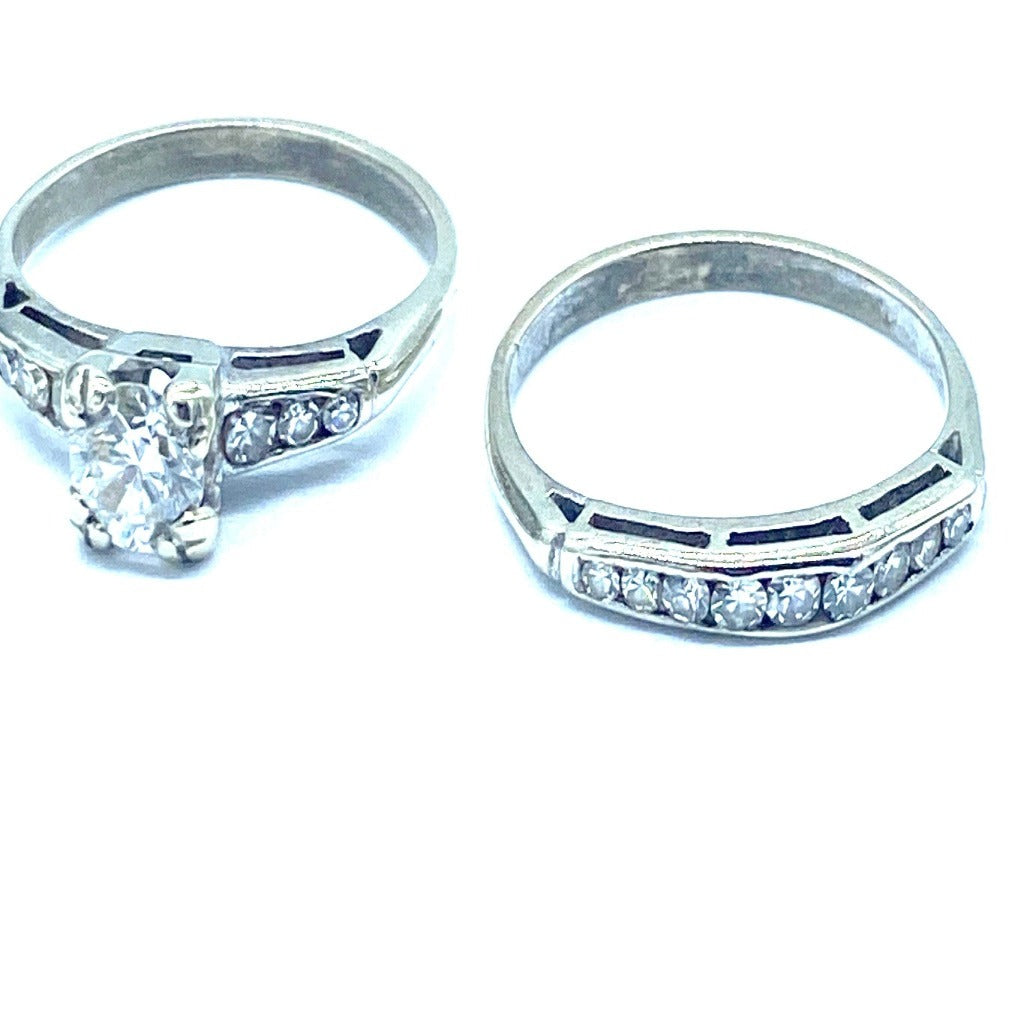 Vintage White Gold Engagement Ring Set .83 ct