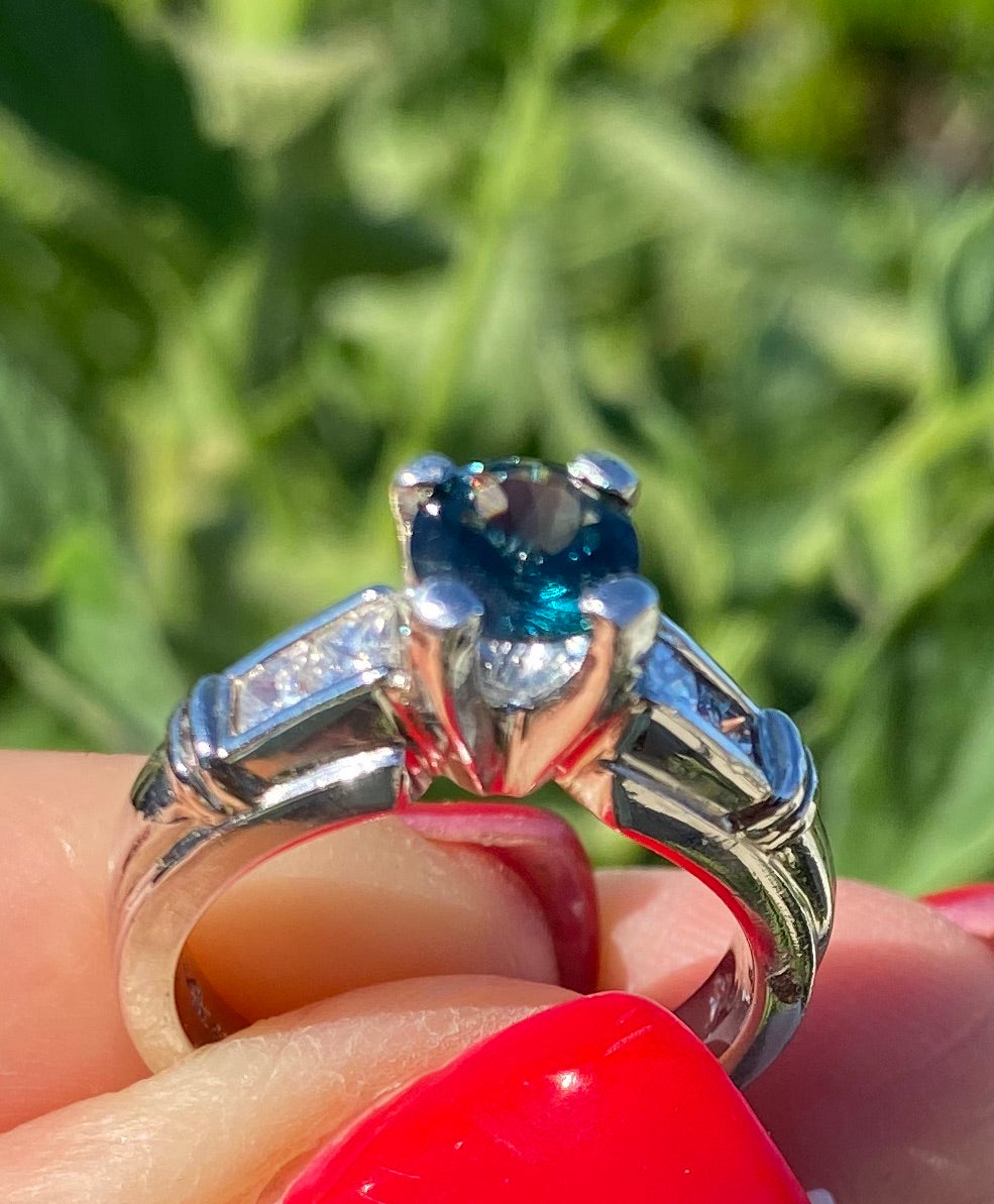 Channel 1.30 ct Platinum Spinel and Princess Diamond Engagement Ring