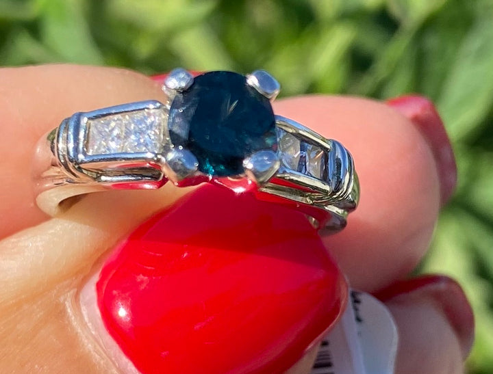 Channel 1.30 ct Platinum Spinel and Princess Diamond Engagement Ring