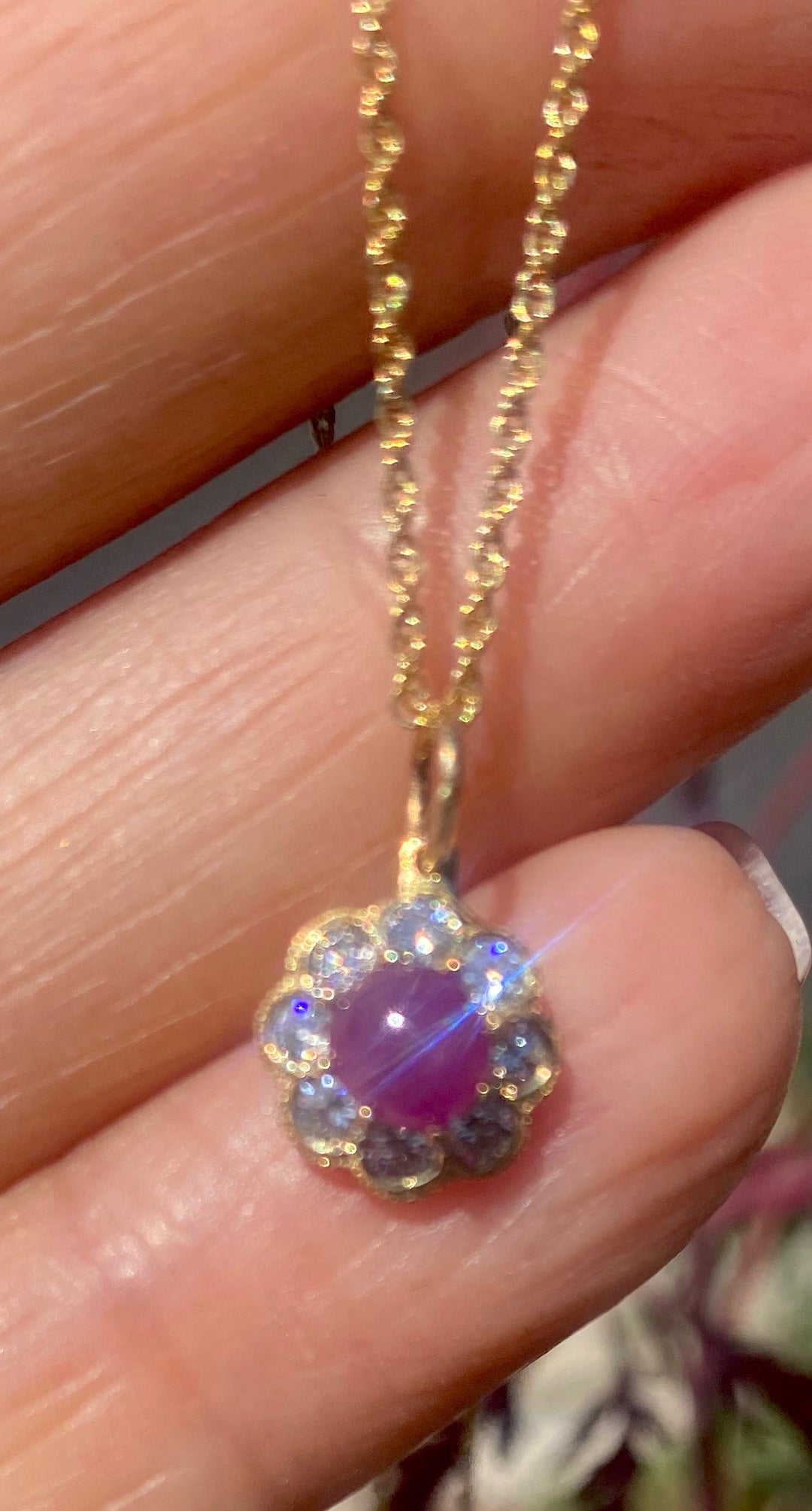 14Kt Ruby Cabochon Diamond Halo Pendant .80 CTW