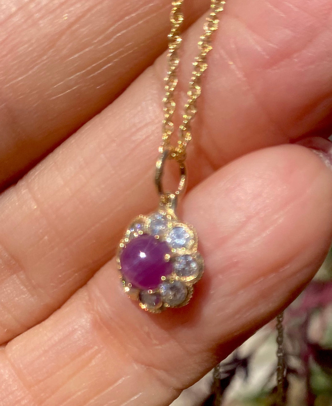 14Kt Ruby Cabochon Diamond Halo Pendant .80 CTW