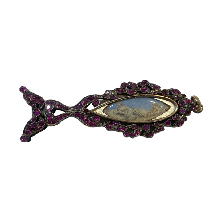 Art Deco 1800’s Ruby Picture Pendant with Lady & Angel