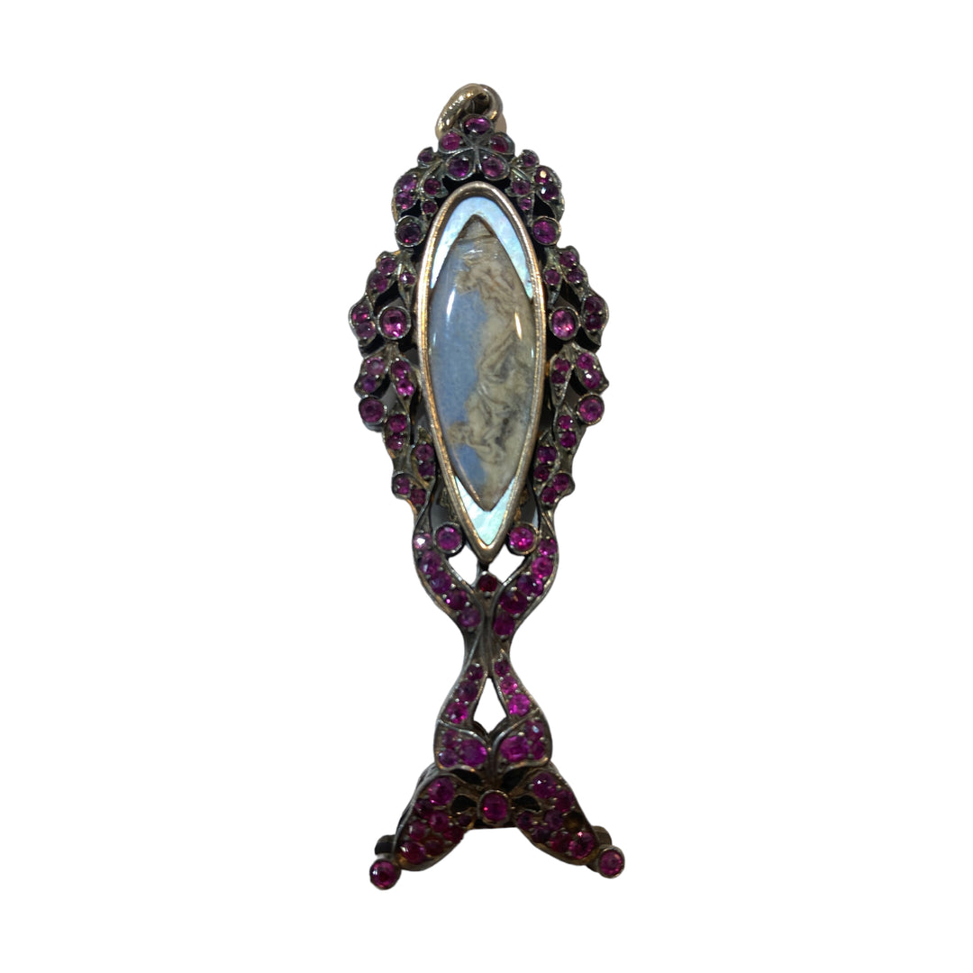 Art Deco 1800’s Ruby Picture Pendant with Lady & Angel