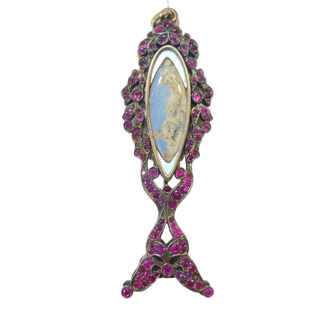 Art Deco 1800’s Ruby Picture Pendant with Lady & Angel