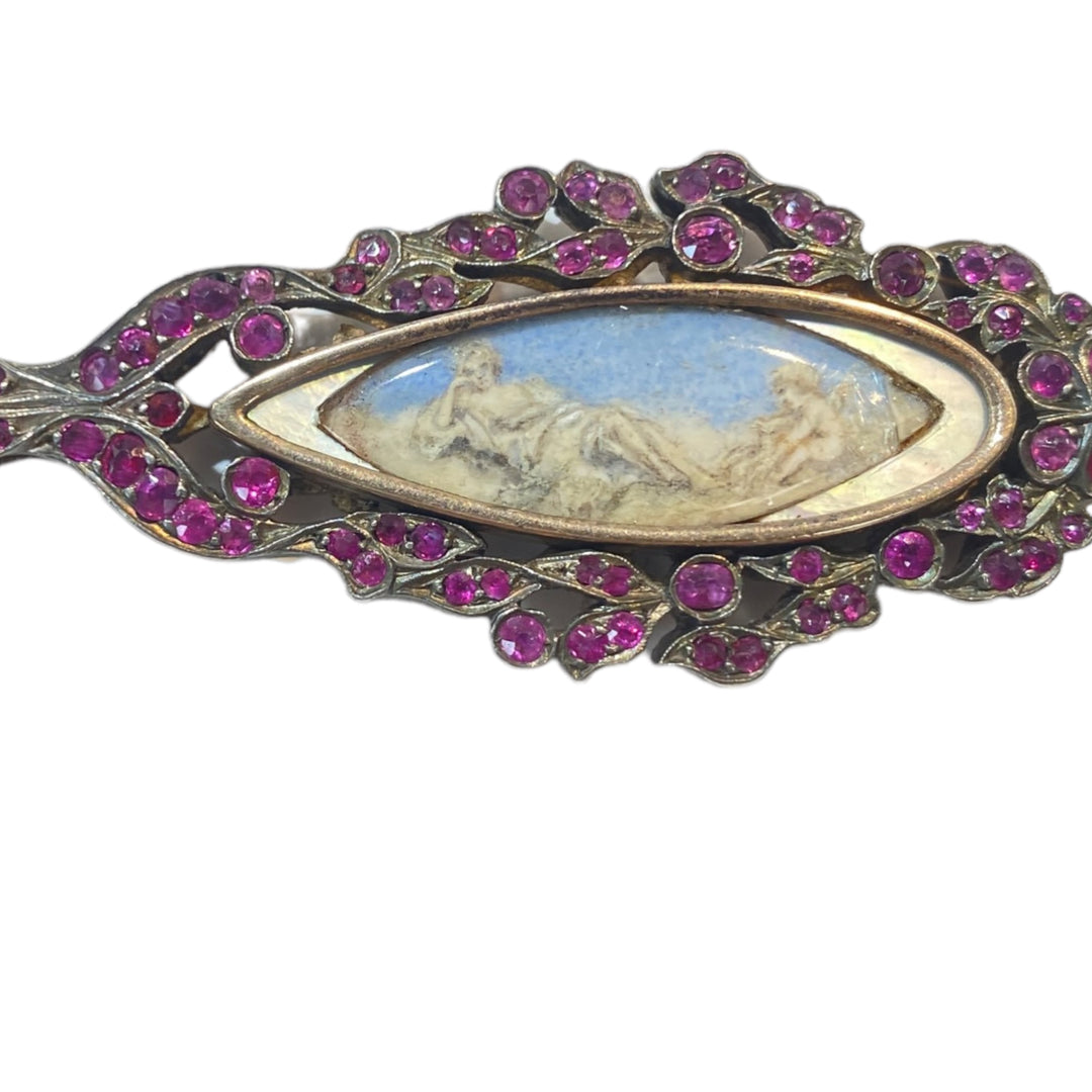 Art Deco 1800’s Ruby Picture Pendant with Lady & Angel
