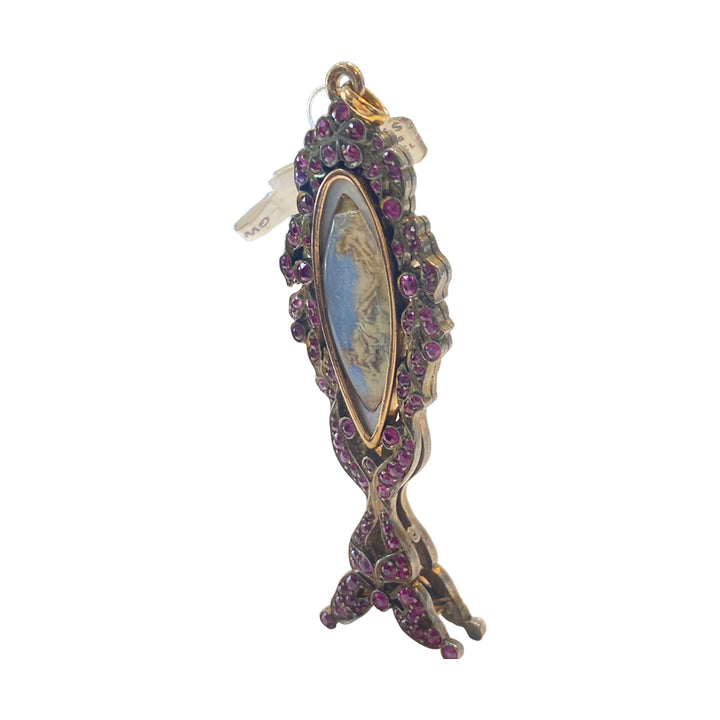 Art Deco 1800’s Ruby Picture Pendant with Lady & Angel
