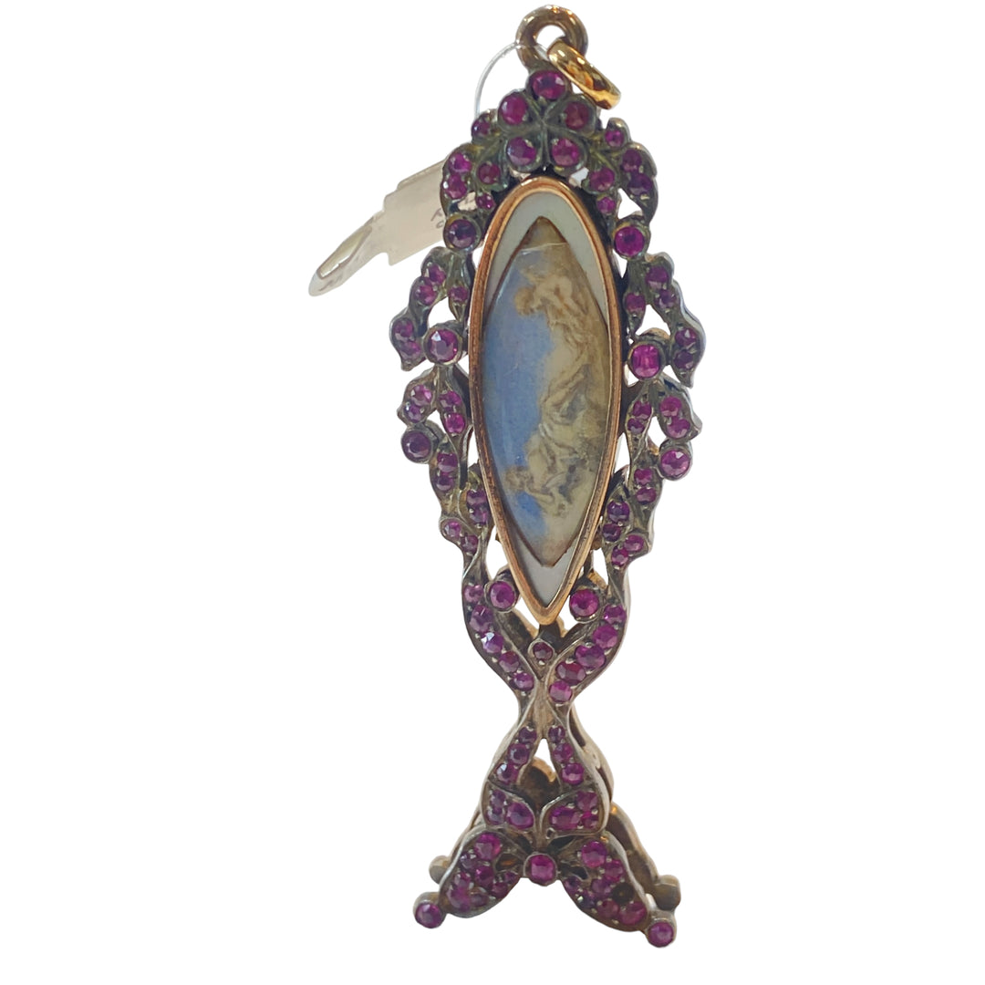 Art Deco 1800’s Ruby Picture Pendant with Lady & Angel