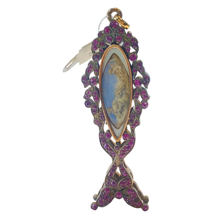 Art Deco 1800’s Ruby Picture Pendant with Lady & Angel