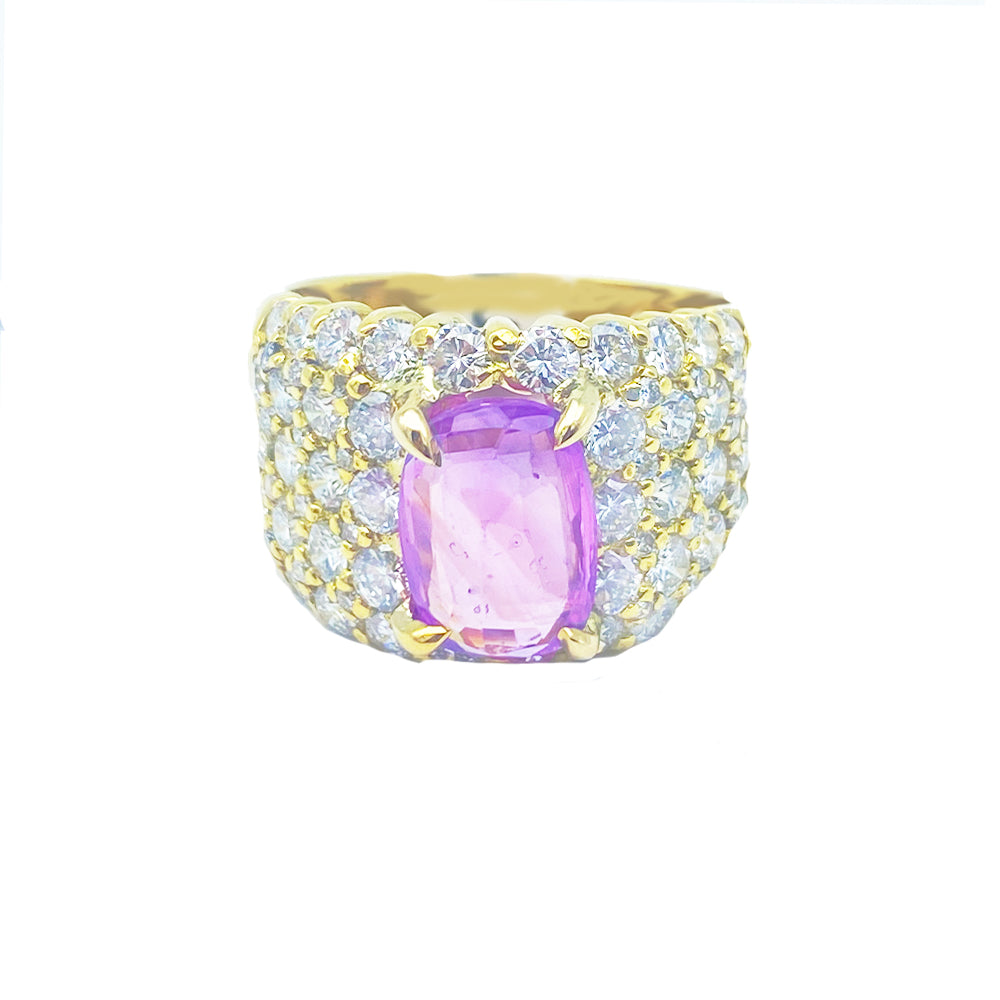 18Kt Diamond and Pink Sapphire Ring 4.97 ctw VS Quality
