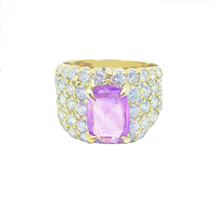 18Kt Diamond and Pink Sapphire Ring 4.97 ctw VS Quality
