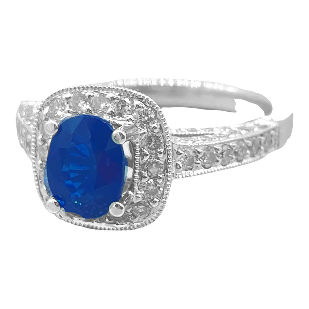 18Kt Blue Sapphire and Diamond Halo Ring 2.20 ct Total