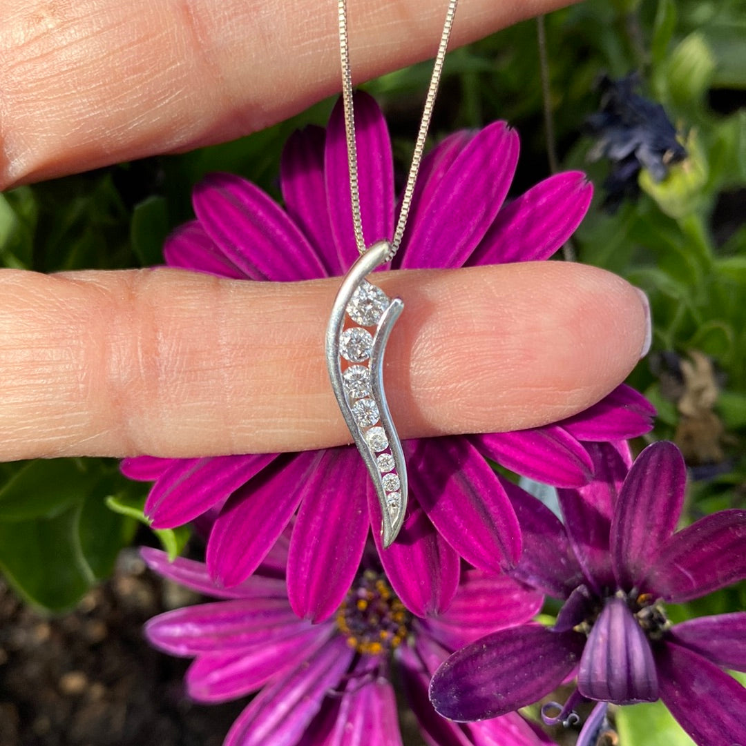 10K White Gold Diamond Journey Diamond Pendant .50 Carat