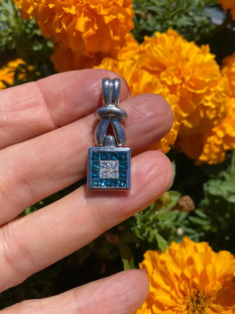 Blue & White Diamond Necklace 1.50 ct Invisible  18kt