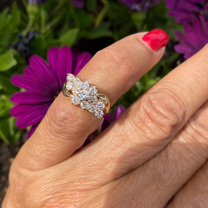 14Kt Yellow Gold Cocktail Cluster Diamond Ring .80 Carats VS-F color