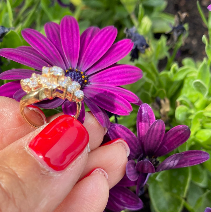 14Kt Yellow Gold Cocktail Cluster Diamond Ring .80 Carats VS-F color