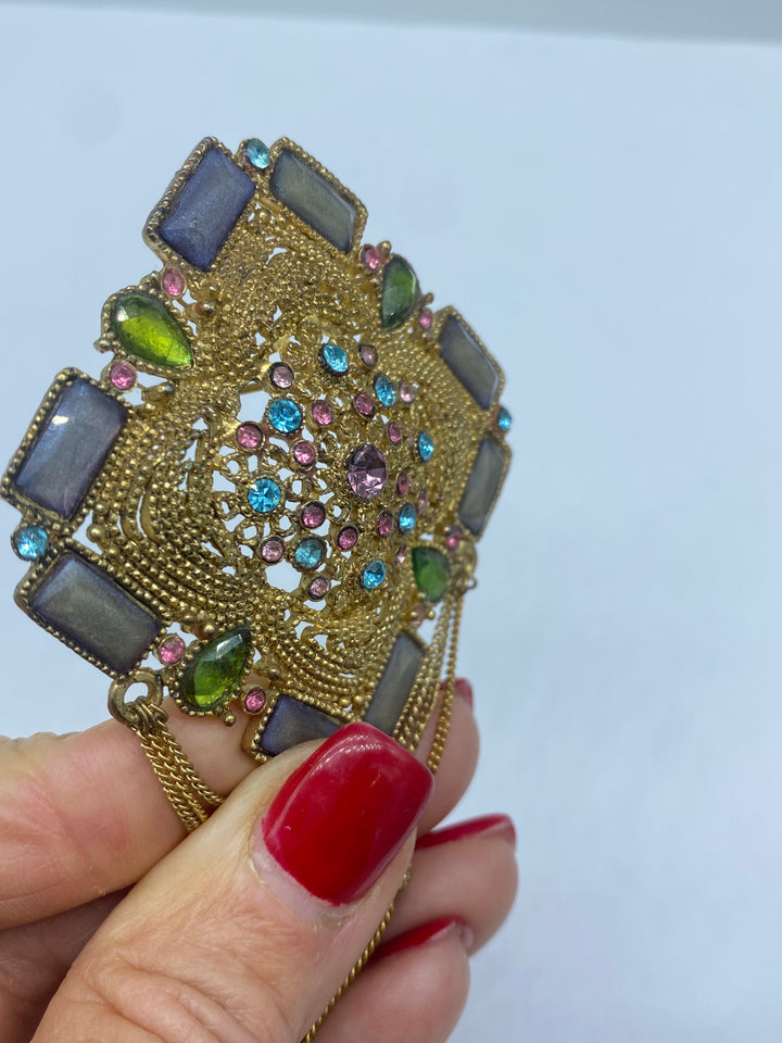 1970s Rainbow Stone Tassel Pin 5” Length