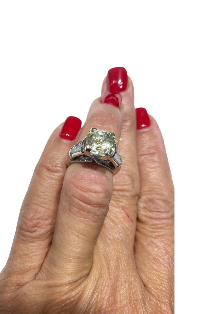 Certified Yellow Sapphire and Diamond Engagement Ring, 10.83 ctw Platinum