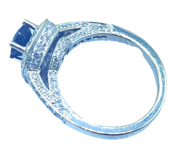 18Kt Blue Sapphire and Diamond Halo Ring 2.20 ct Total