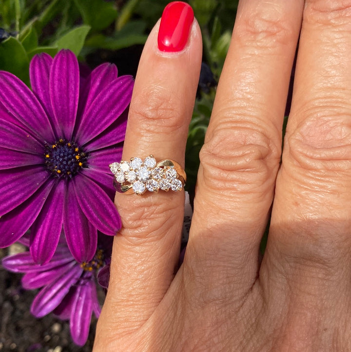 14Kt Yellow Gold Cocktail Cluster Diamond Ring .80 Carats VS-F color