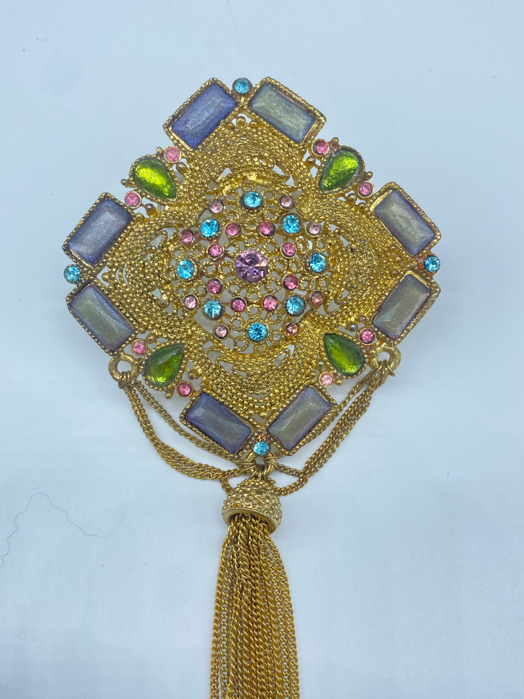 1970s Rainbow Stone Tassel Pin 5” Length
