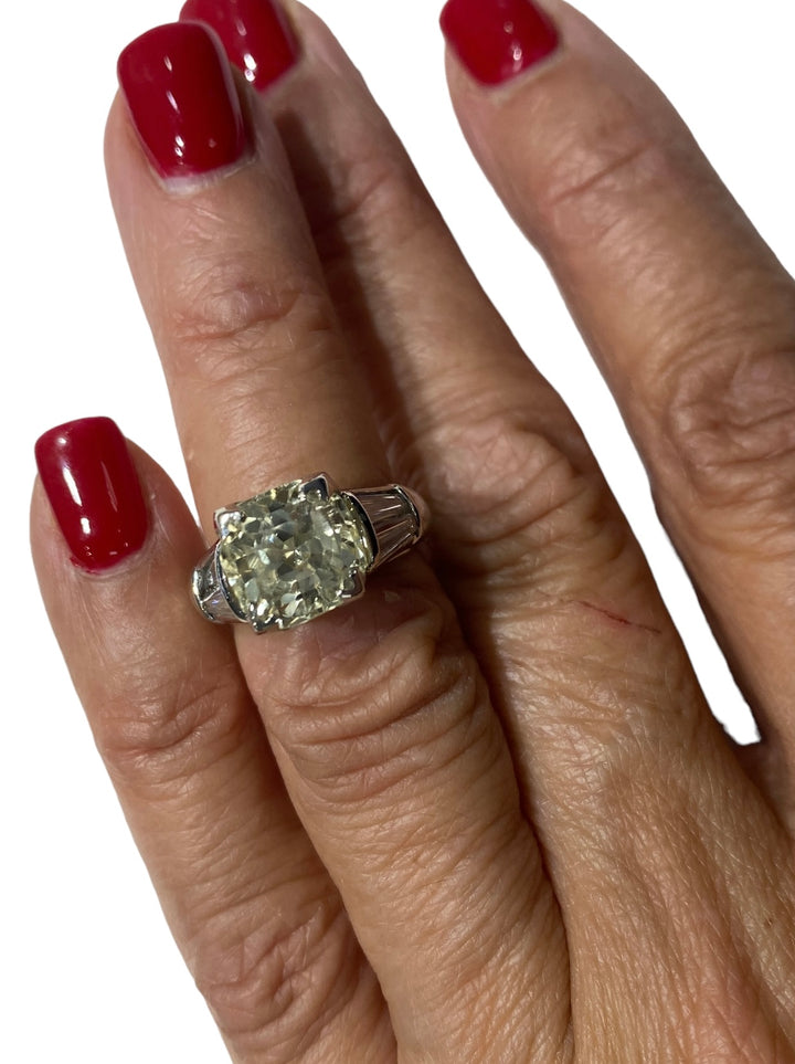 Certified Yellow Sapphire and Diamond Engagement Ring, 10.83 ctw Platinum