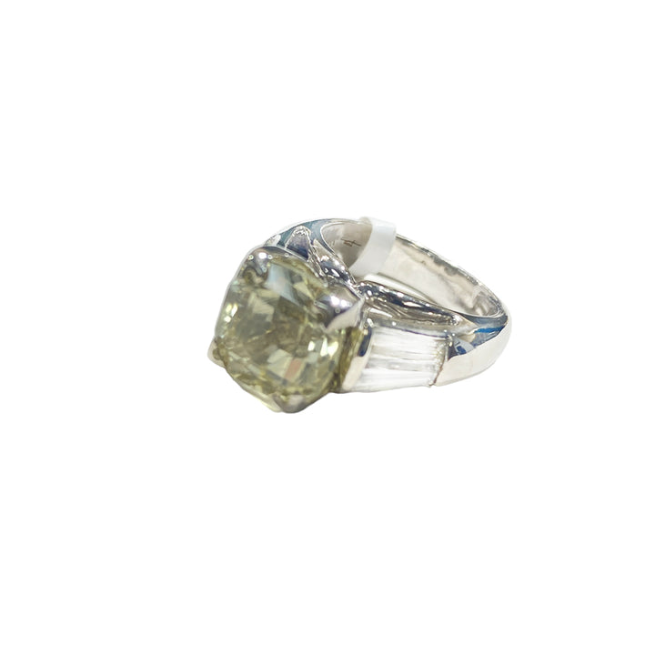 Certified Yellow Sapphire and Diamond Engagement Ring, 10.83 ctw Platinum