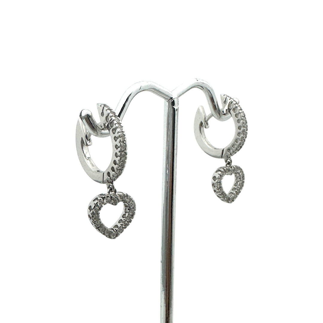 14 karat white gold Heart huggy earrings, .90 carat diamonds