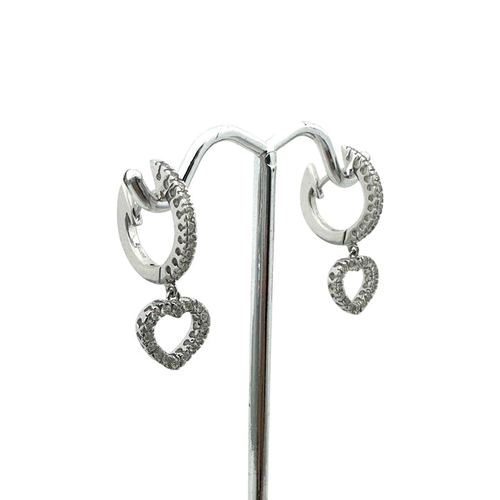 14 karat white gold Heart huggy earrings, .90 carat diamonds