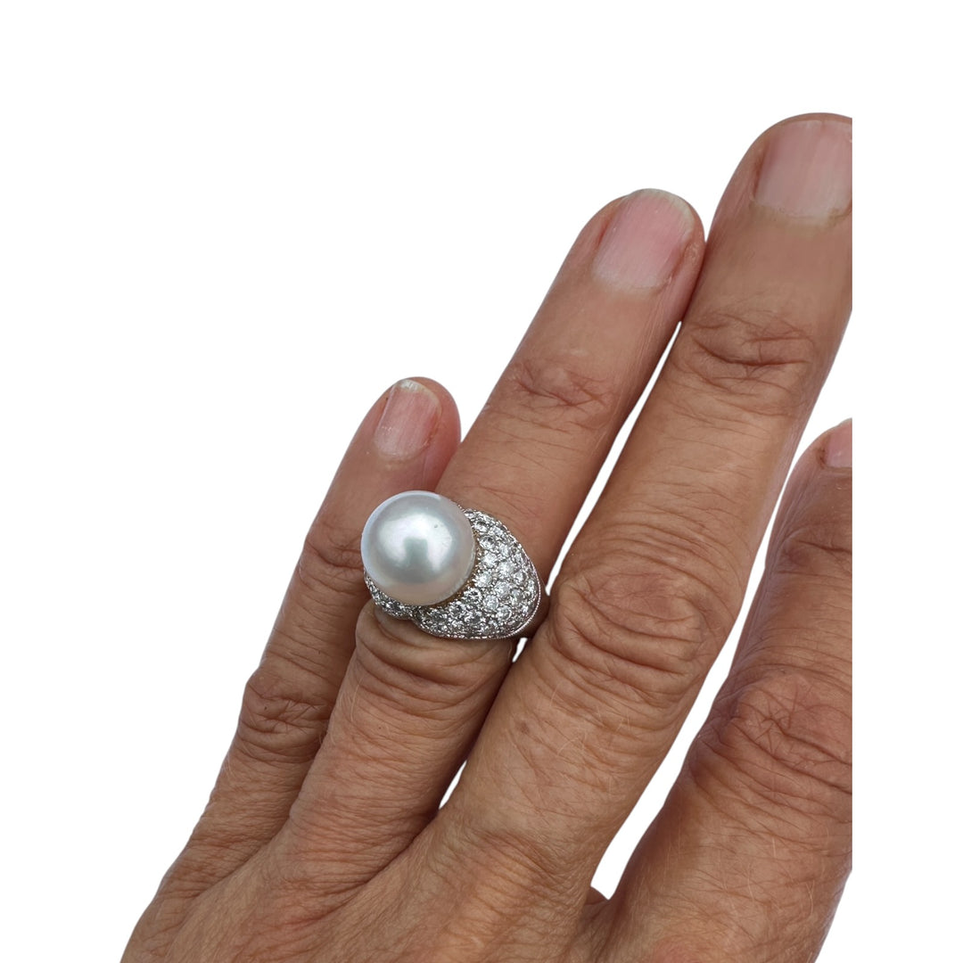 12 mm White South Sea Pearl & 1.80 CTW Pavé Diamond Cocktail Ring