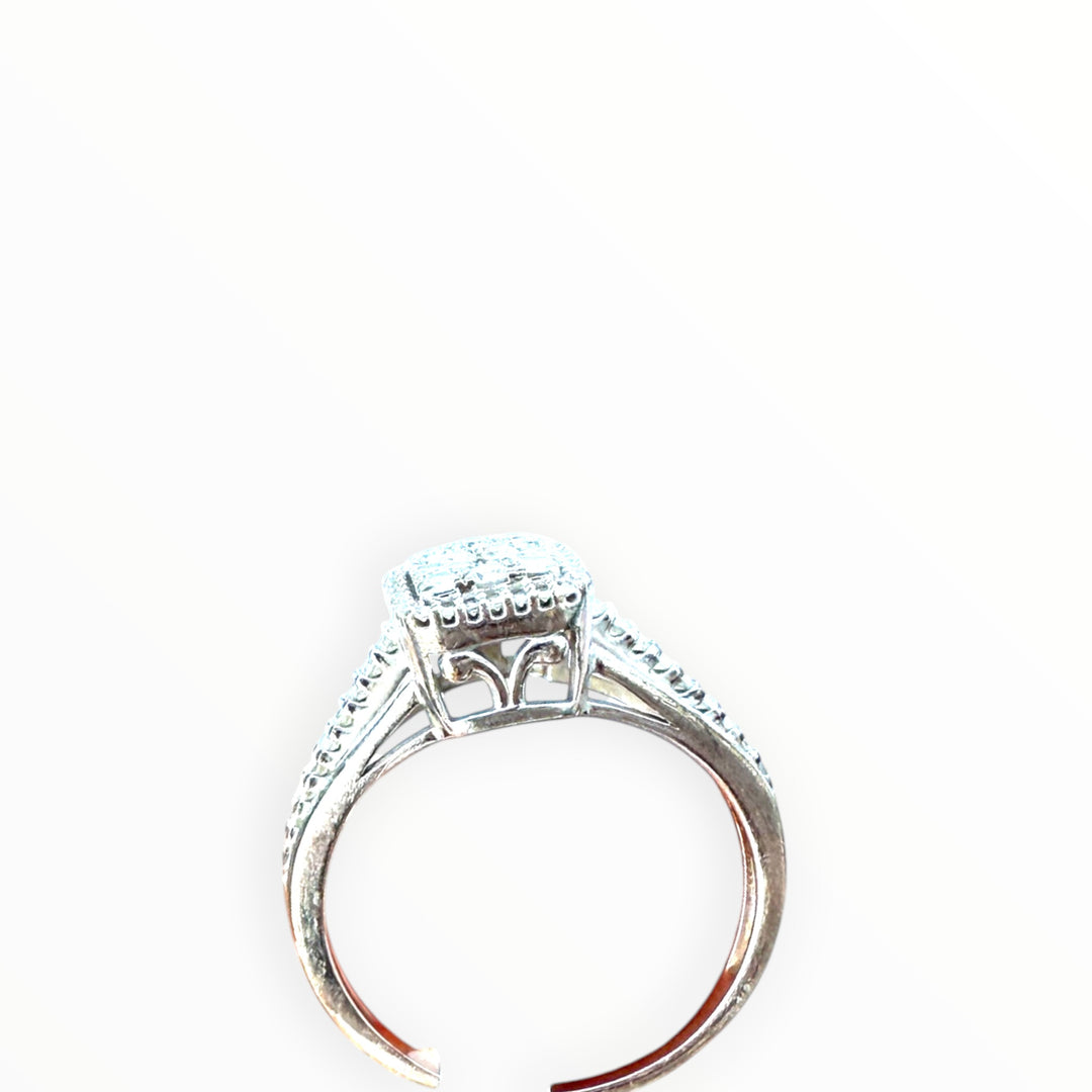 Modern 14k White Gold 1.00ct Square Halo Diamond Cluster Ring