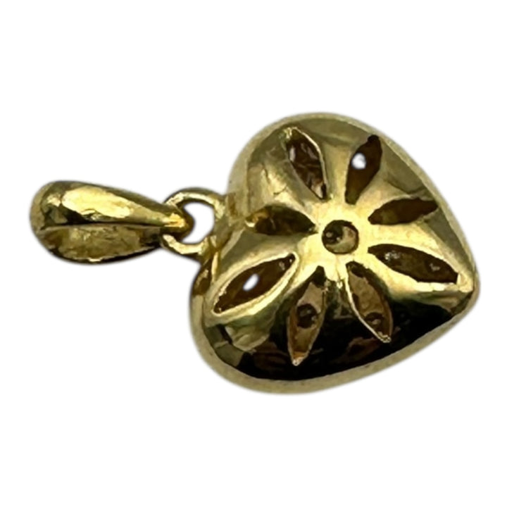 18 karat Diamond Heart, Puff-Style Pendant 1" Length