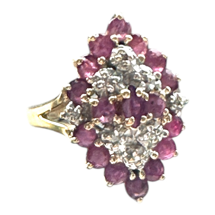 14 karat yellow gold, .50 carat ruby cluster ring