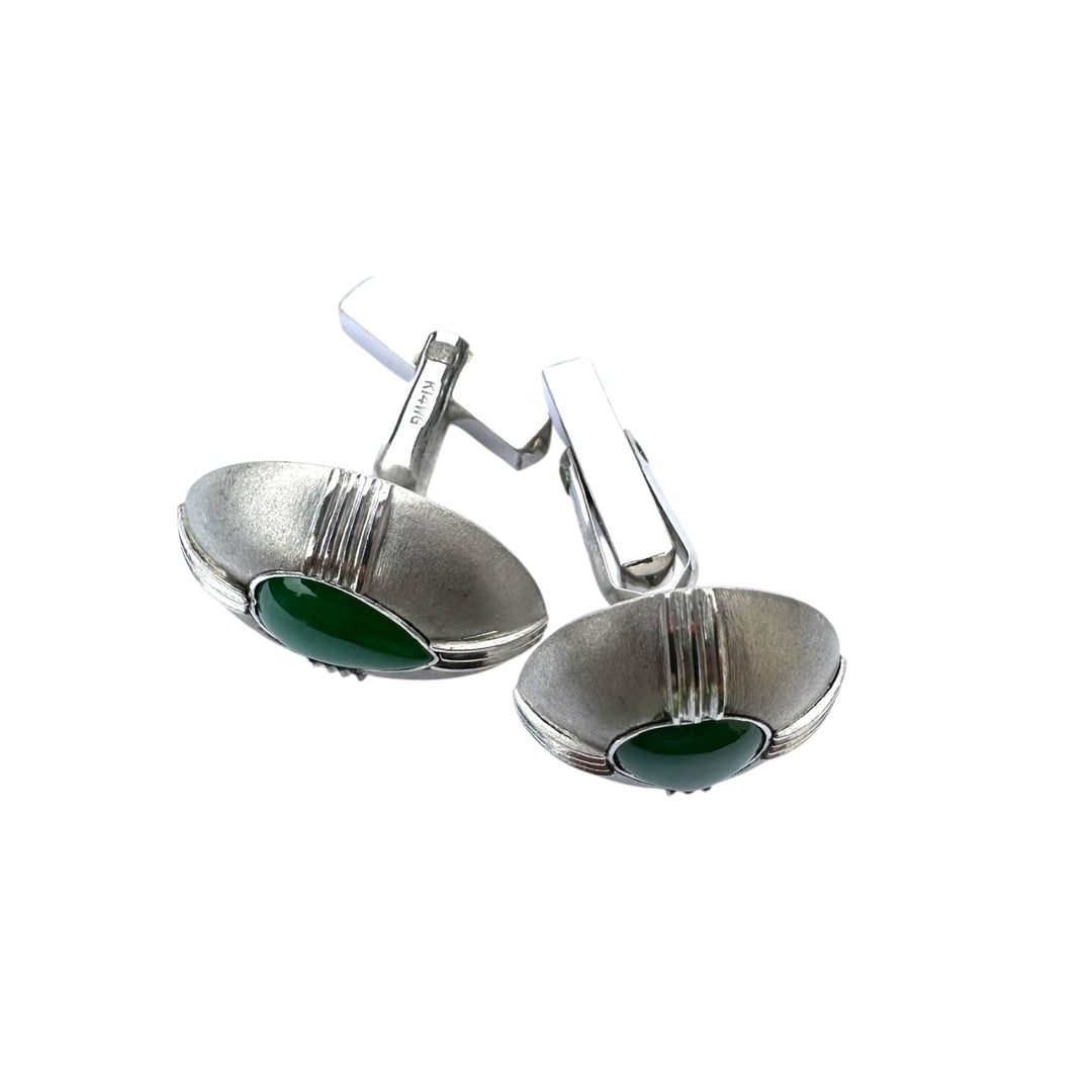 Mid-century Modern, Platinum Green Jade Cufflinks