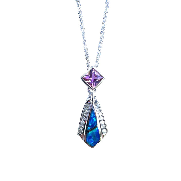 14 karat Opal, tourmaline, and diamond pendant with chain