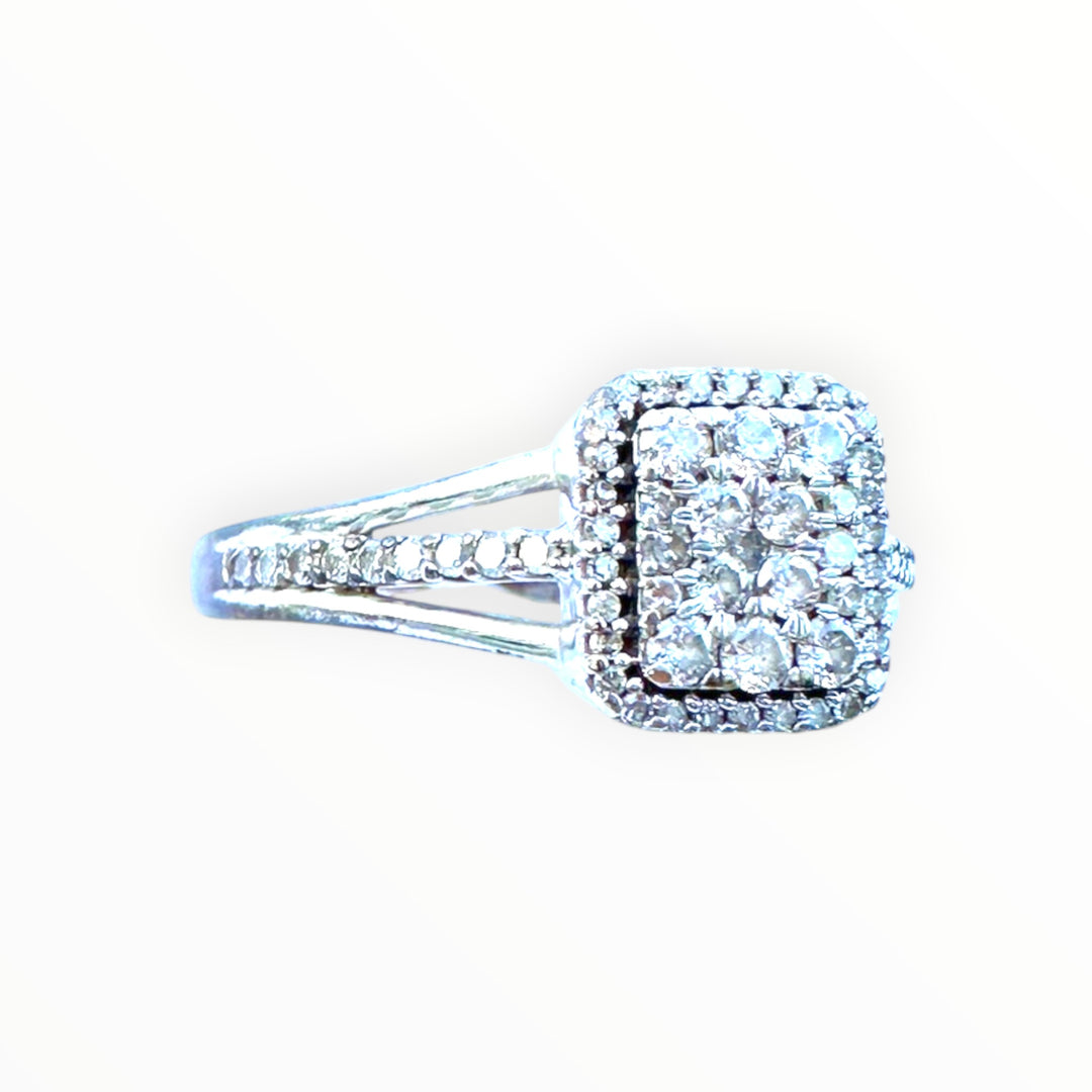 Modern 14k White Gold 1.00ct Square Halo Diamond Cluster Ring