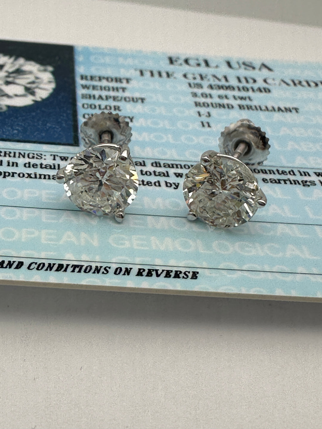 3.01 ct Diamond Studs, Natural Martini Settings
