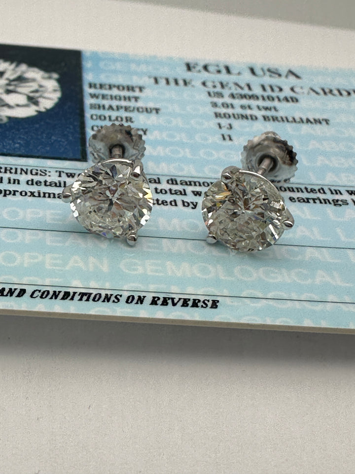 3.01 ct Diamond Studs, Natural Martini Settings