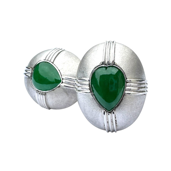 Mid-century Modern, Platinum Green Jade Cufflinks