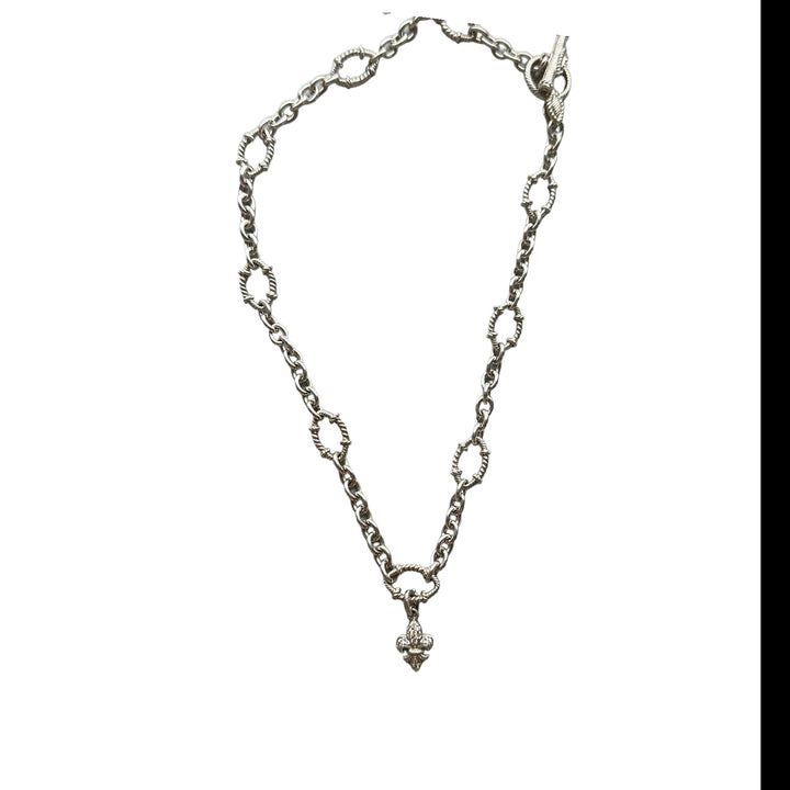 18" Judith Ripka Sterling Silver Fleur de Lis Dangle Necklace