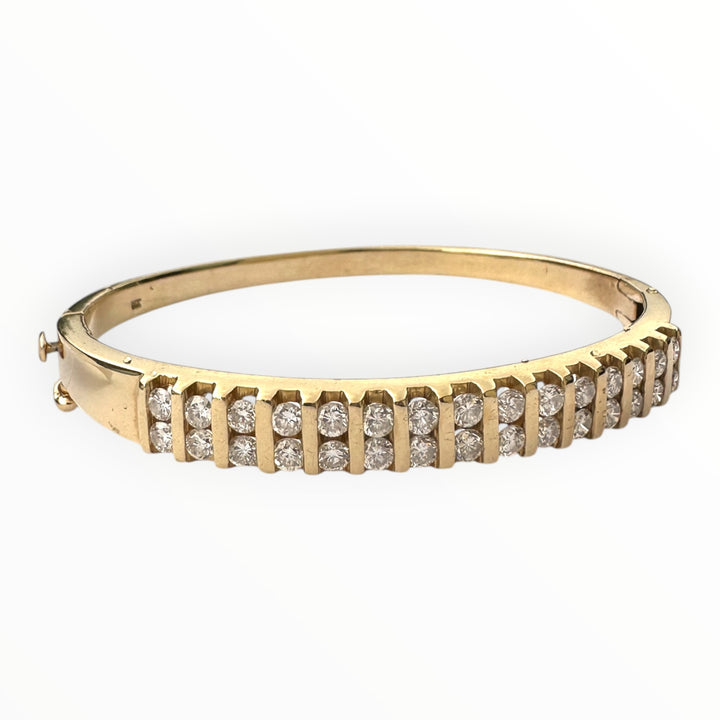 14 karat Gold Two-Row Round Brilliant Diamond Channel Bangle Bracelet, 3.00 Carats