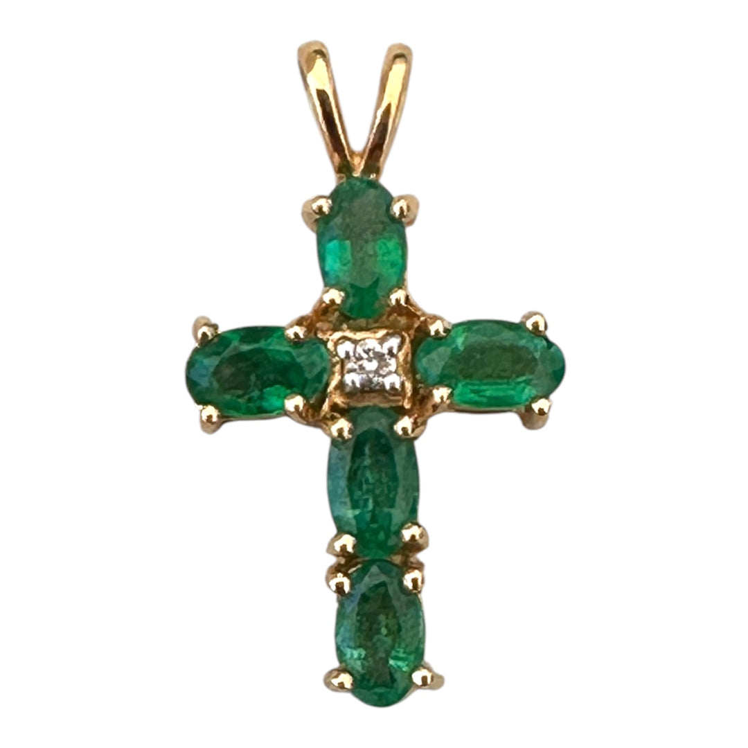 Modern 14K Gold 0.75 CT Emerald Cross Pendant with Diamond Accents (22 x 12 mm)