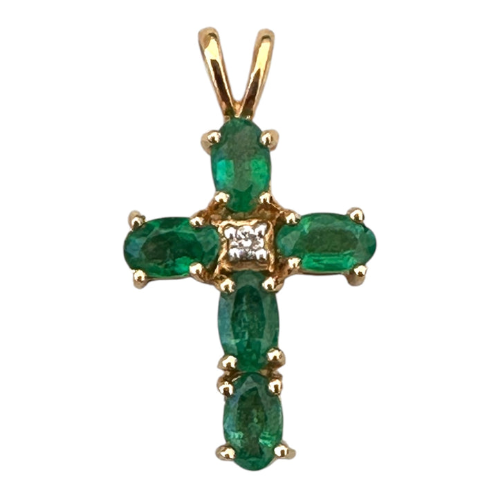 Modern 14K Gold 0.75 CT Emerald Cross Pendant with Diamond Accents (22 x 12 mm)