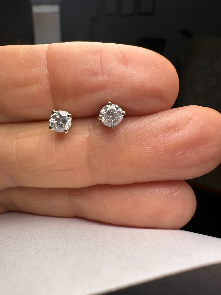 Classic .70 Carat Diamond 14 Karat White, Natural Stud Earrings