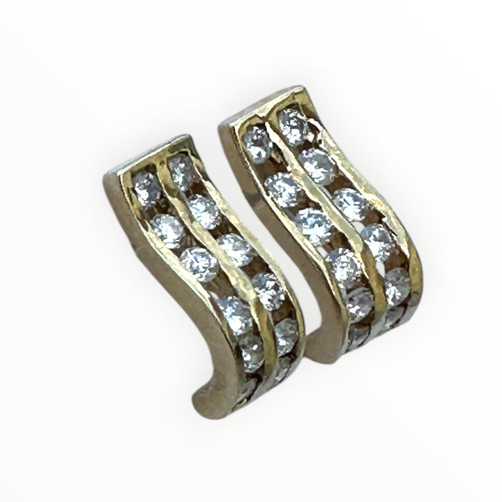 14K Yellow Gold Double-Row Channel-Set Diamond Wave J-Hoop Earrings 0.85 CTW