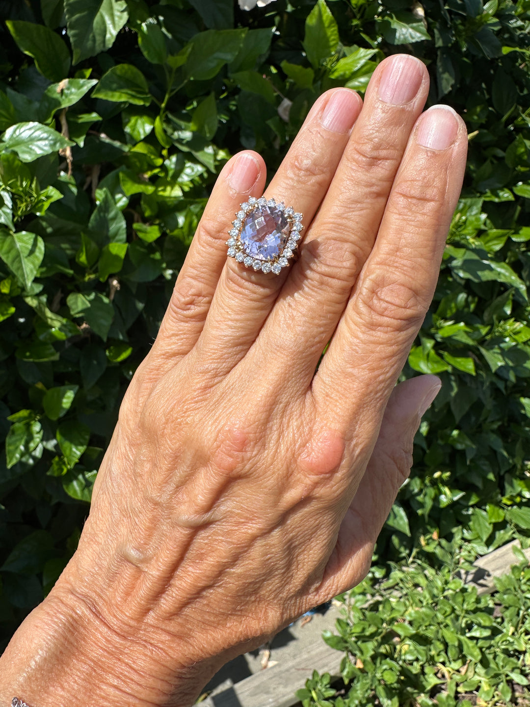 Halo Pink Kunzite and Diamond 11.15ct Ring