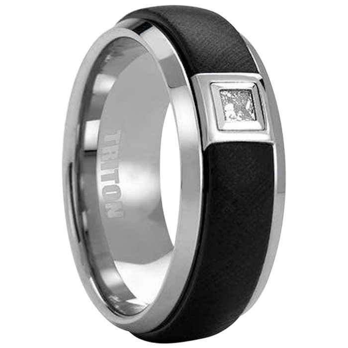 .16 Carat Princess Diamond Tungsten Black Band Ring Size 10