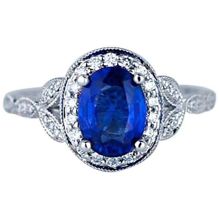 14k 2 Carat Oval Sapphire and Diamond Solitaire Ring