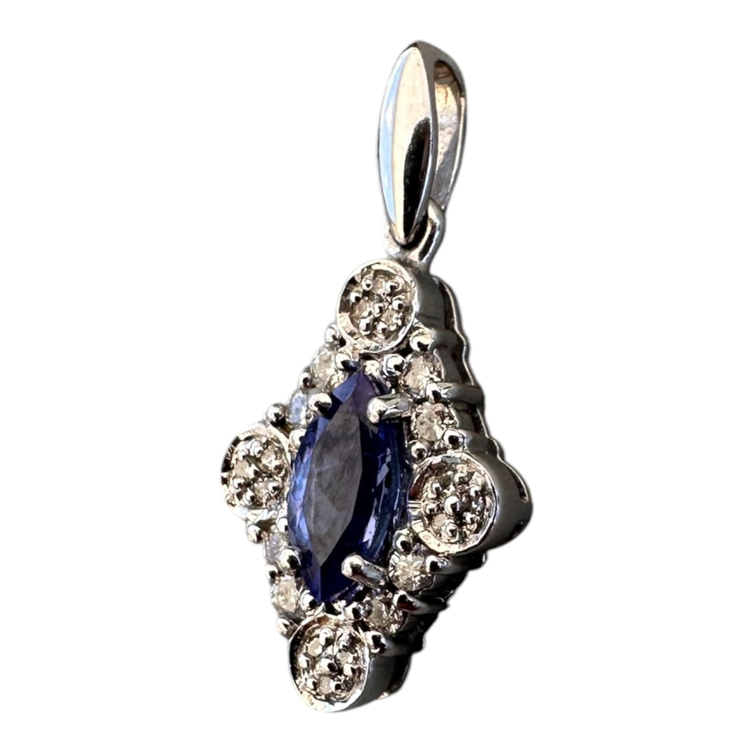 14kt Marquise Tanzanite and Diamond Cluster Pendant