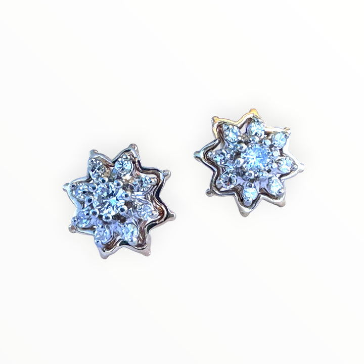 Vintage 14 Karat Two-Tone Gold Diamond Starburst Cluster Stud Earrings, 0.50 CTW